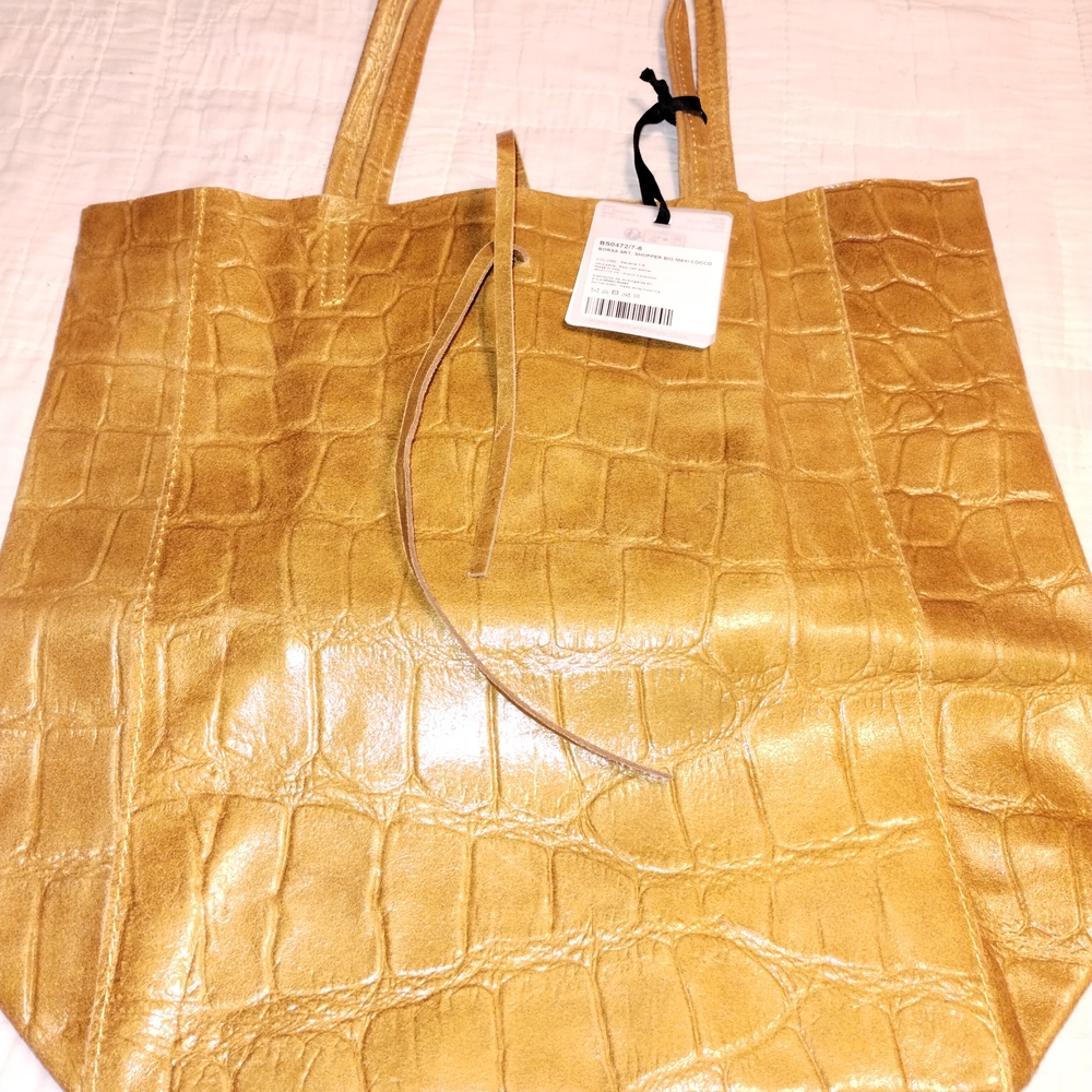 Chic Tan Crocodile-Embossed Tote Bag